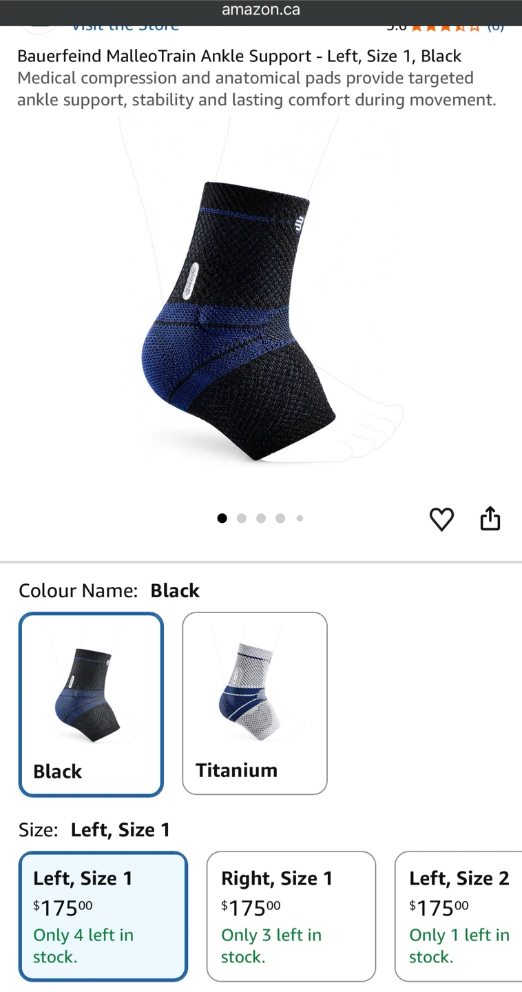 Bauerfeind MalleoTrain Ankle Support Brace - Left, Size 1, Black