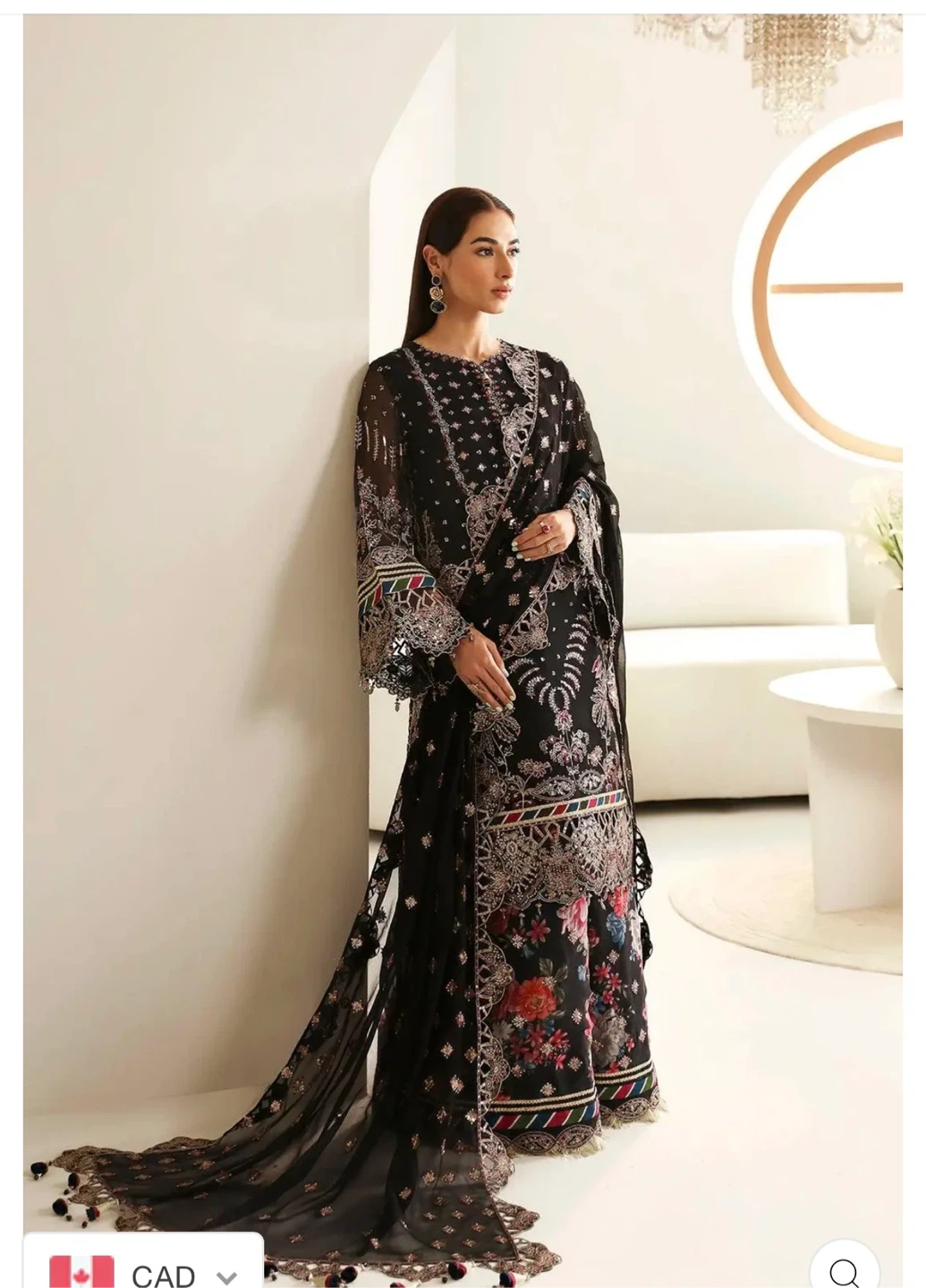 Black Embroidered Suit with Floral Pants - photo 2