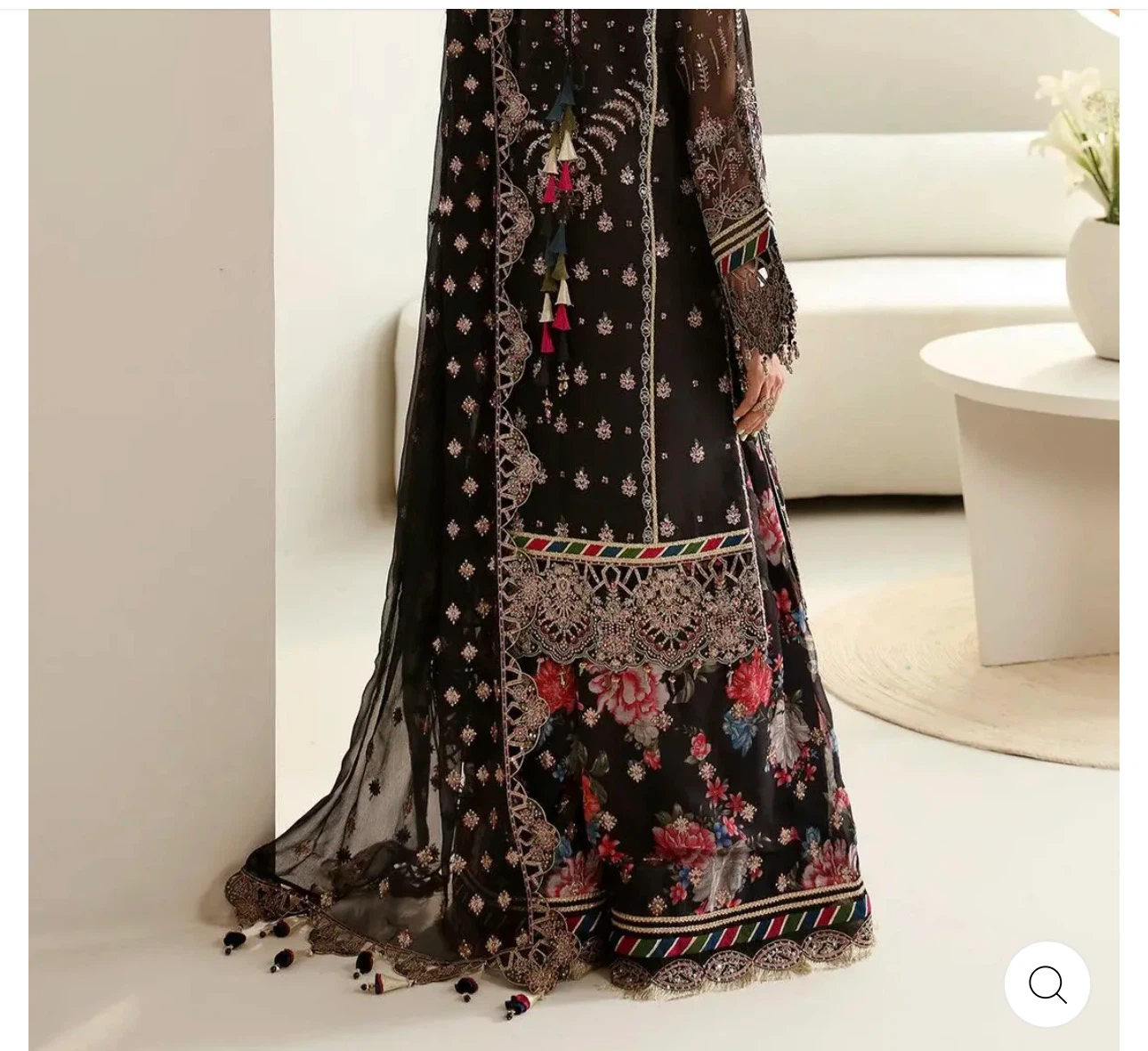Black Embroidered Suit with Floral Pants - photo 4
