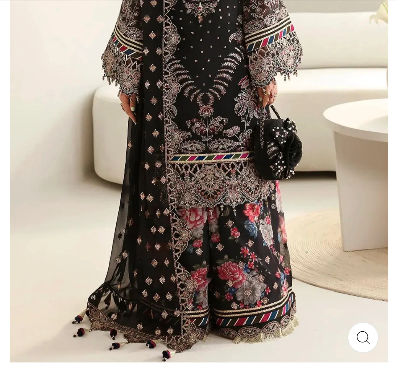 Black Embroidered Suit with Floral Pants - photo 5
