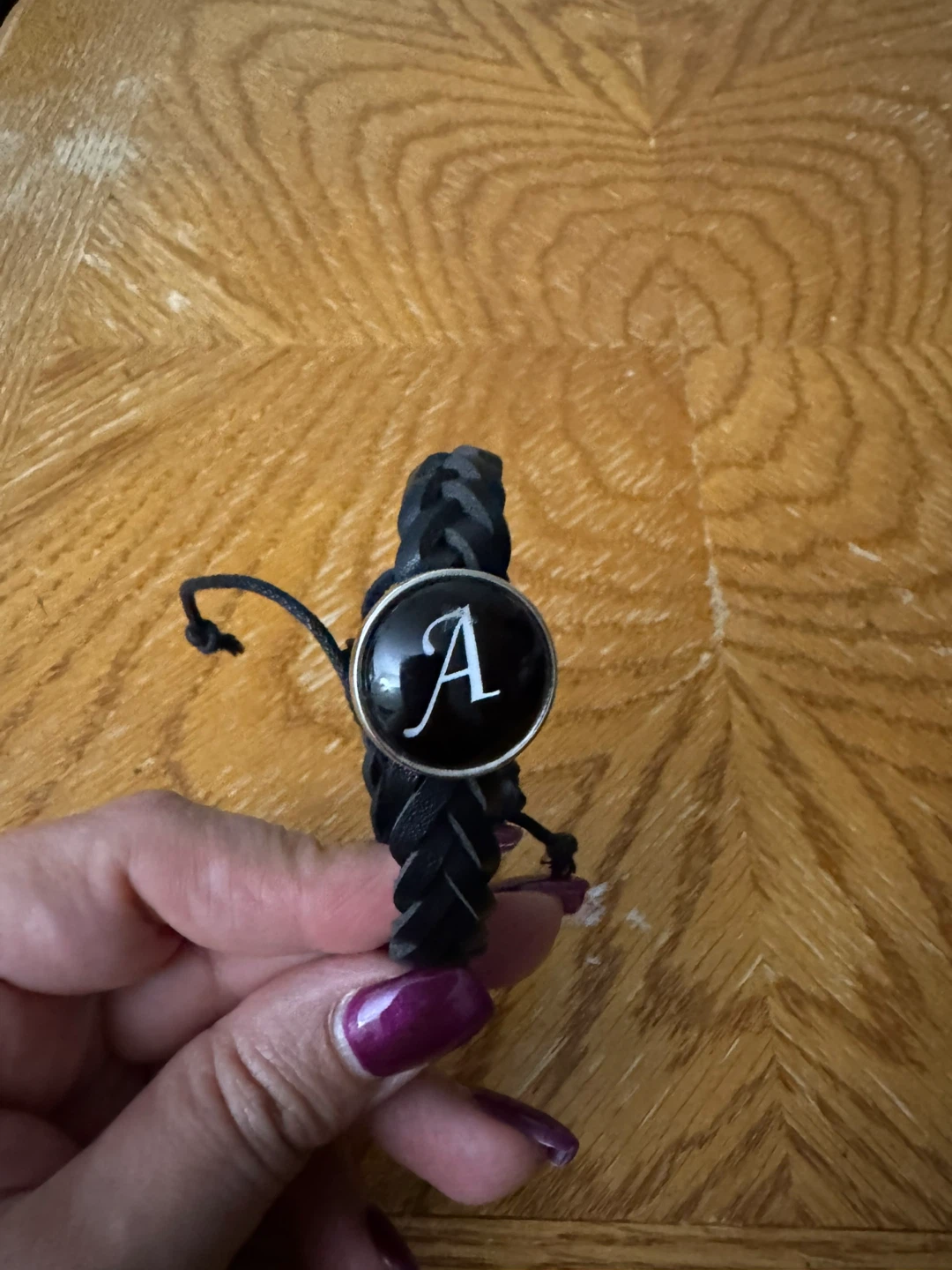 Braided Leather Bracelet with 'A' Charm