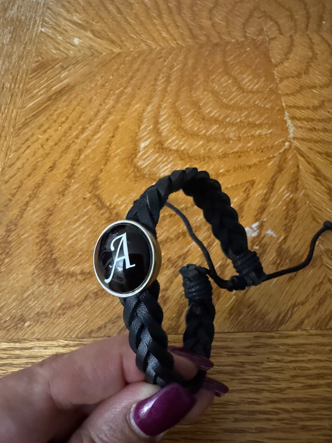 Braided Leather Bracelet with 'A' Charm - photo 2