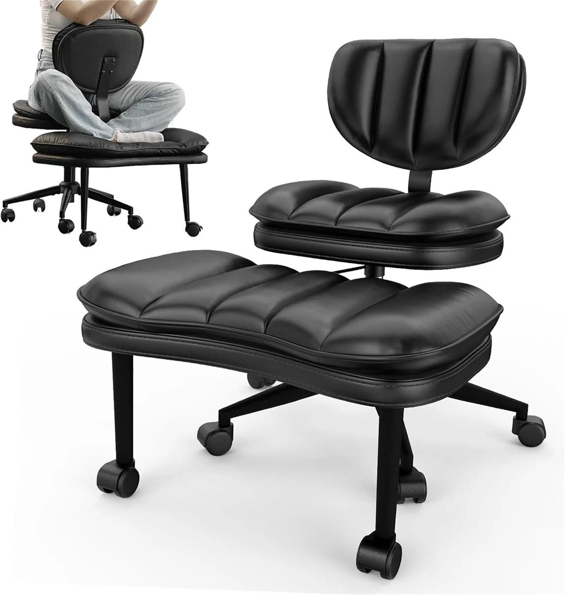 Black Ergonomic Kneeling Chair with Back Support