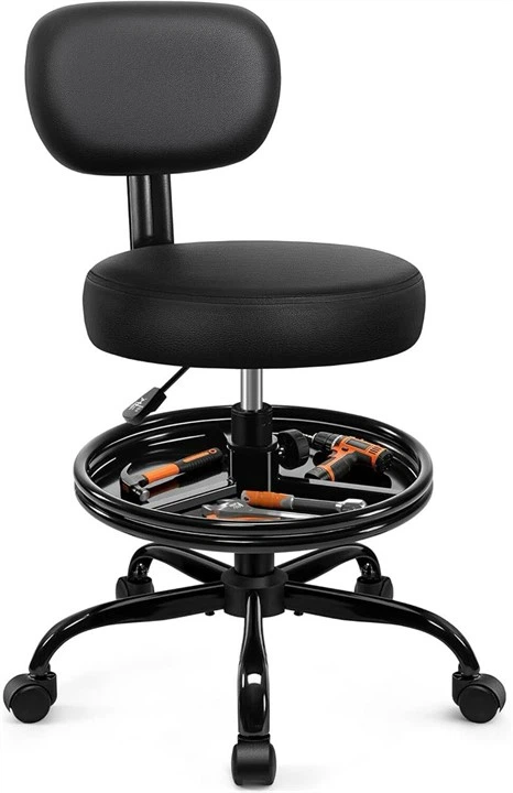 Black Rolling Stool with Tool Tray