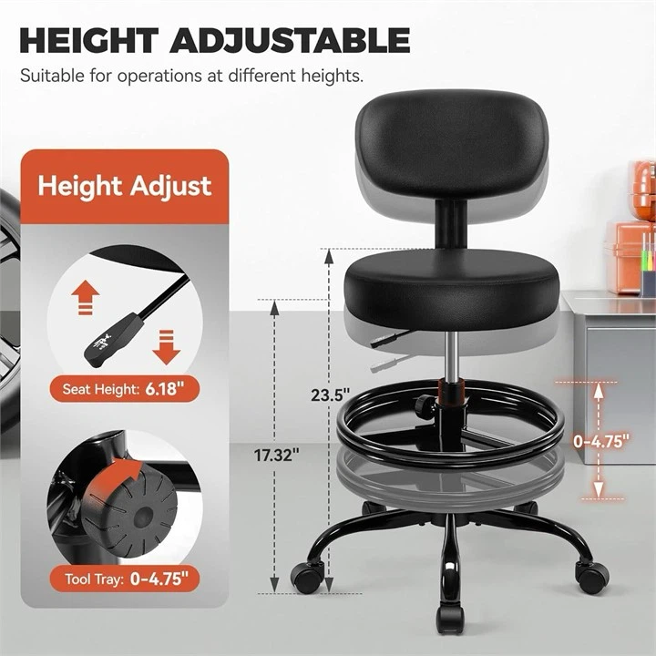 Black Rolling Stool with Tool Tray - photo 2