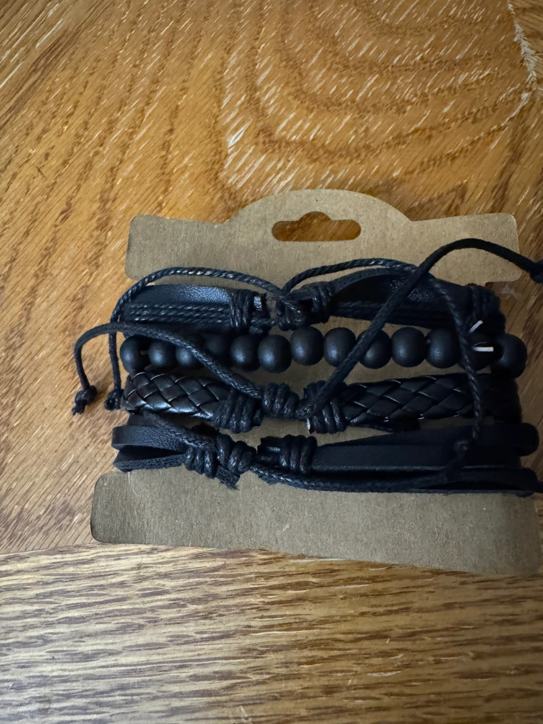 Black Leather and Beaded Bracelet Set with Infinity Symbol - photo 2
