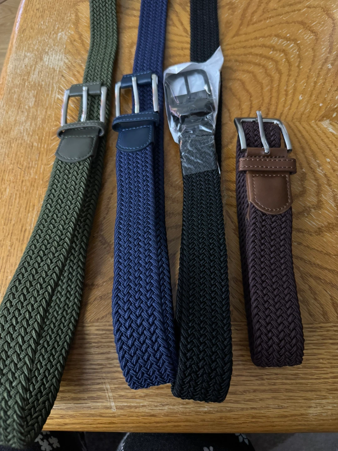 Set of 4 Woven Stretch Belts - Black, Blue, Green, Brown