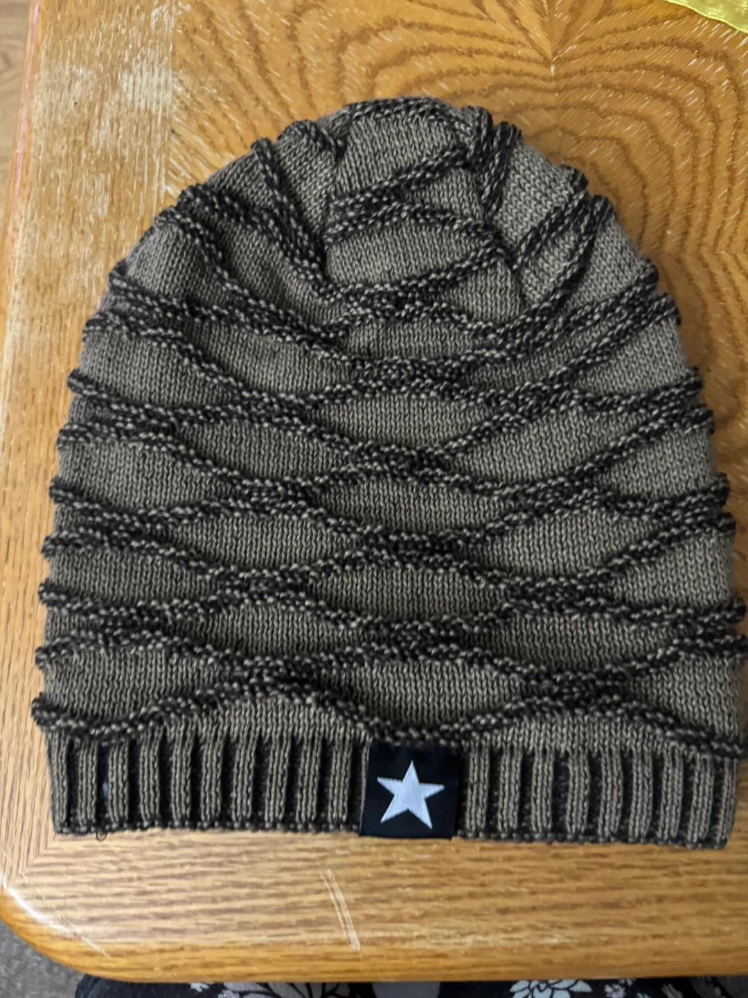 Brown Knit Beanie with Star Patch