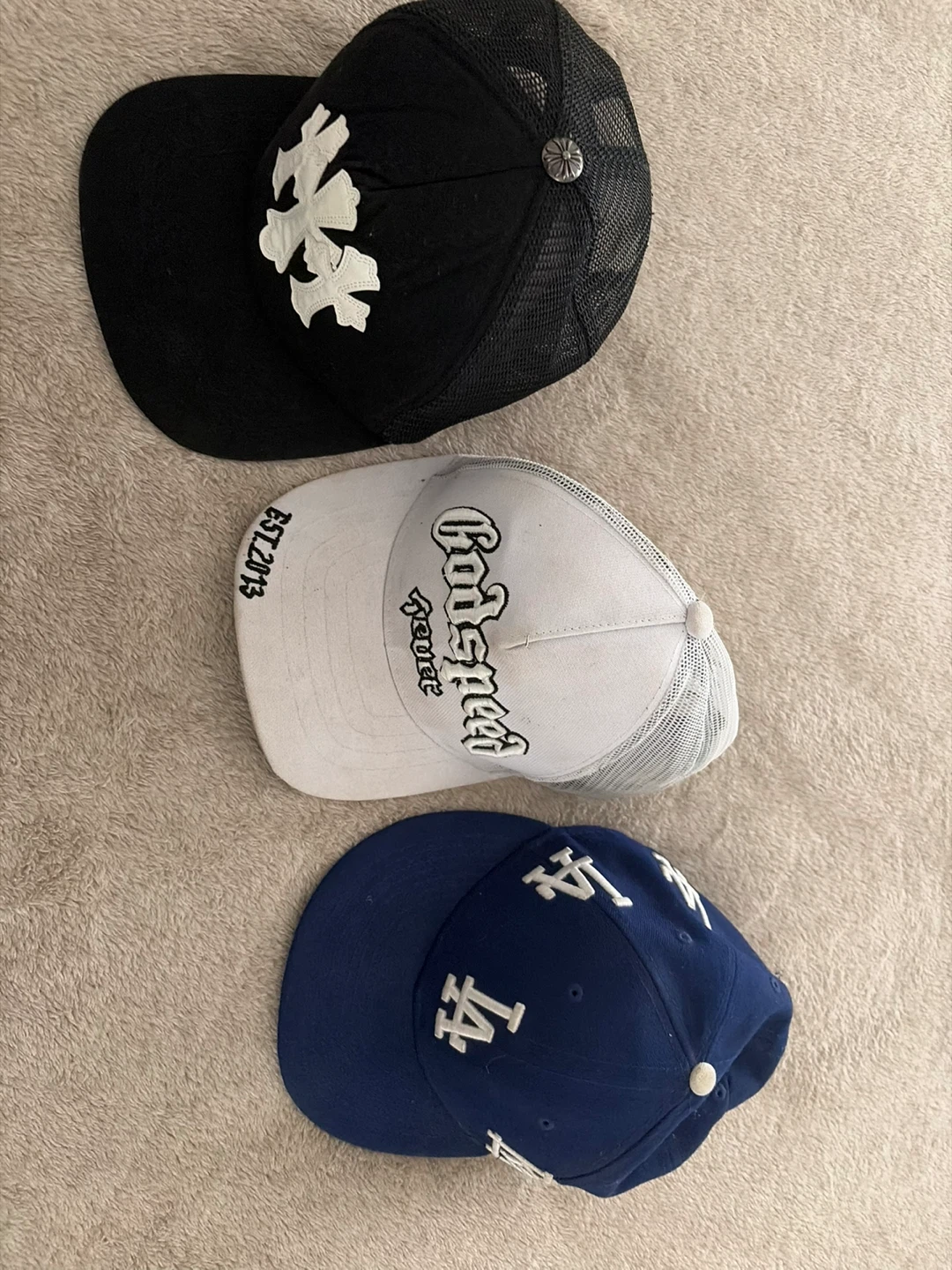 Chrome hearts hat, Godspeed hat and new era hat