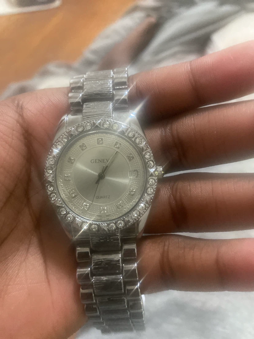Geneva Quartz Watch with Rhinestone Bezel