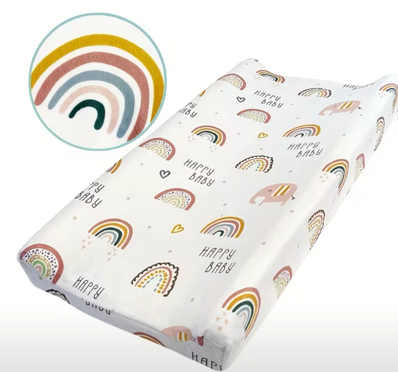 Changing Pad with Rainbows & Elephants