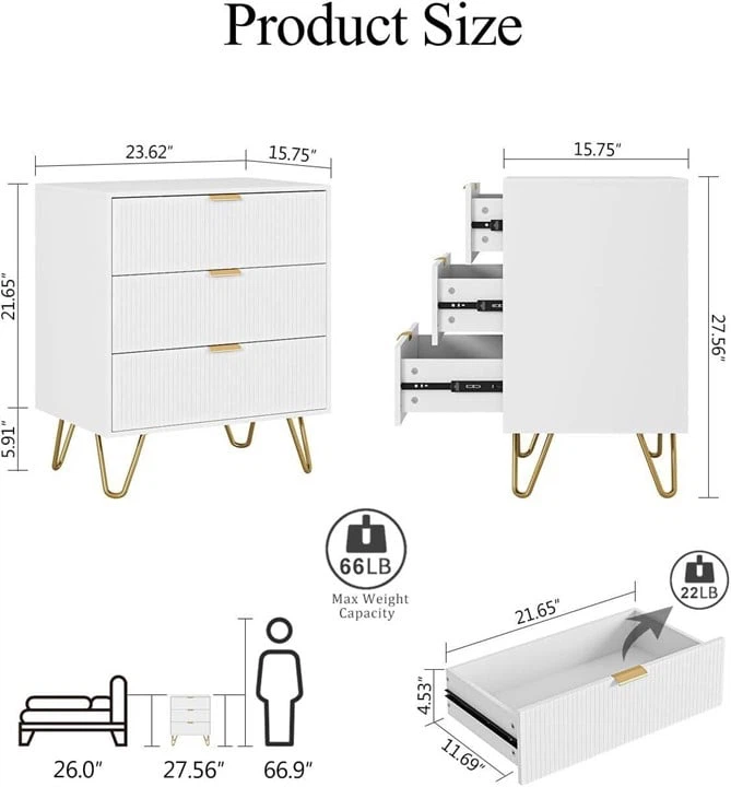 Pink 3-Drawer Dresser with Gold Legs - photo 2