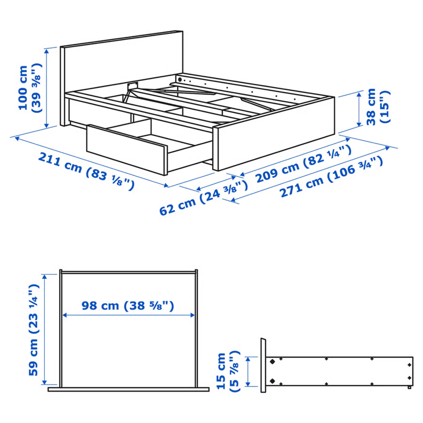 IKEA Malm King Size Bed Frame and 2 Drawers White - photo 4