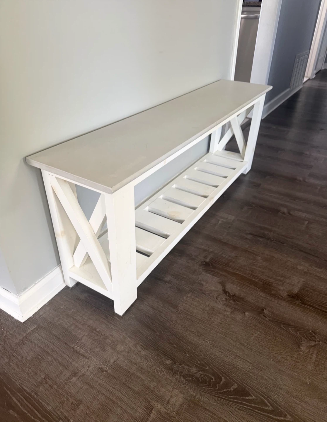 Pine wood White Farmhouse Entryway Bench - photo 3