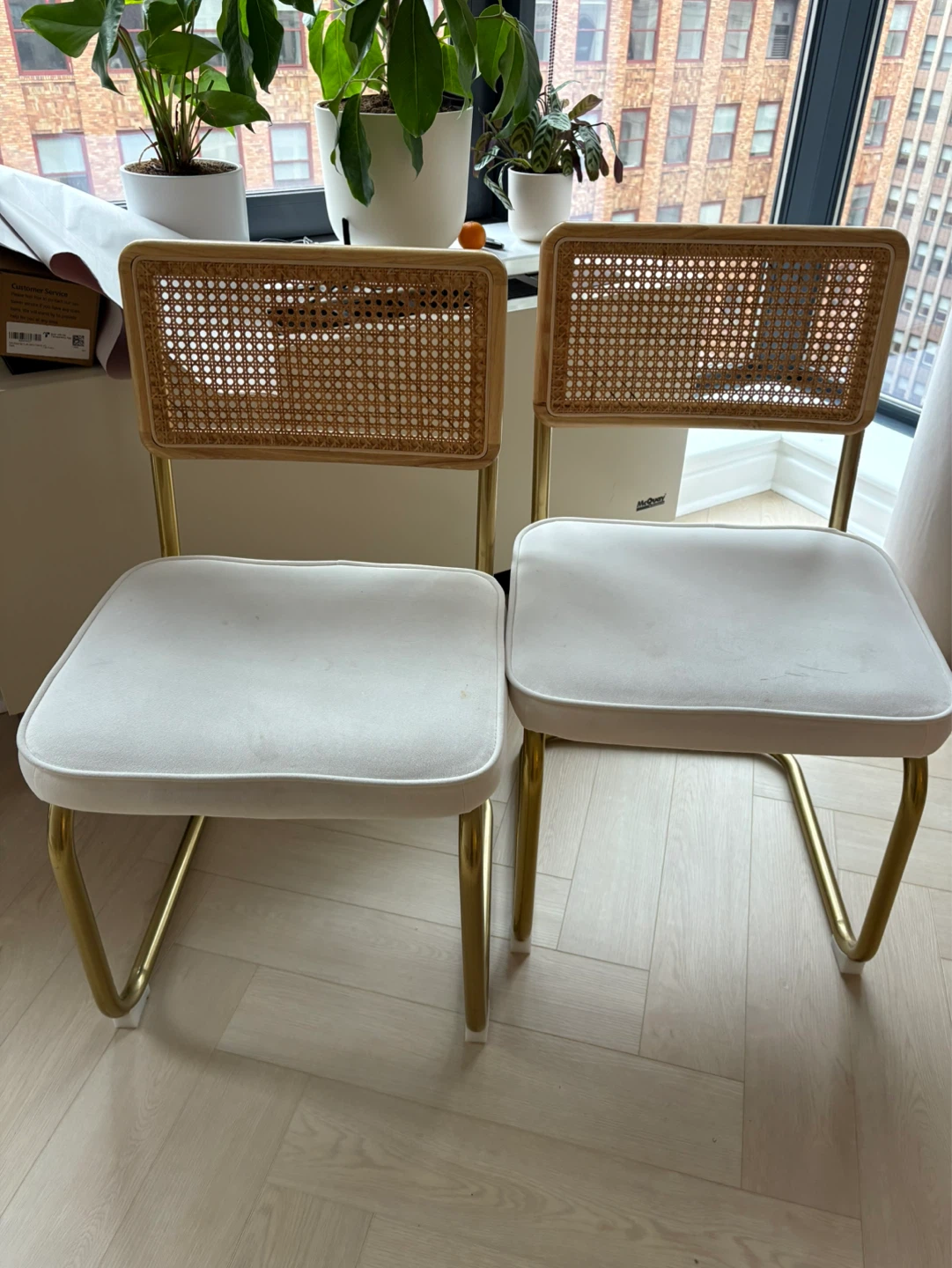 CangLong Velvet Dining Chairs (Set of 2) - White Rattan Back