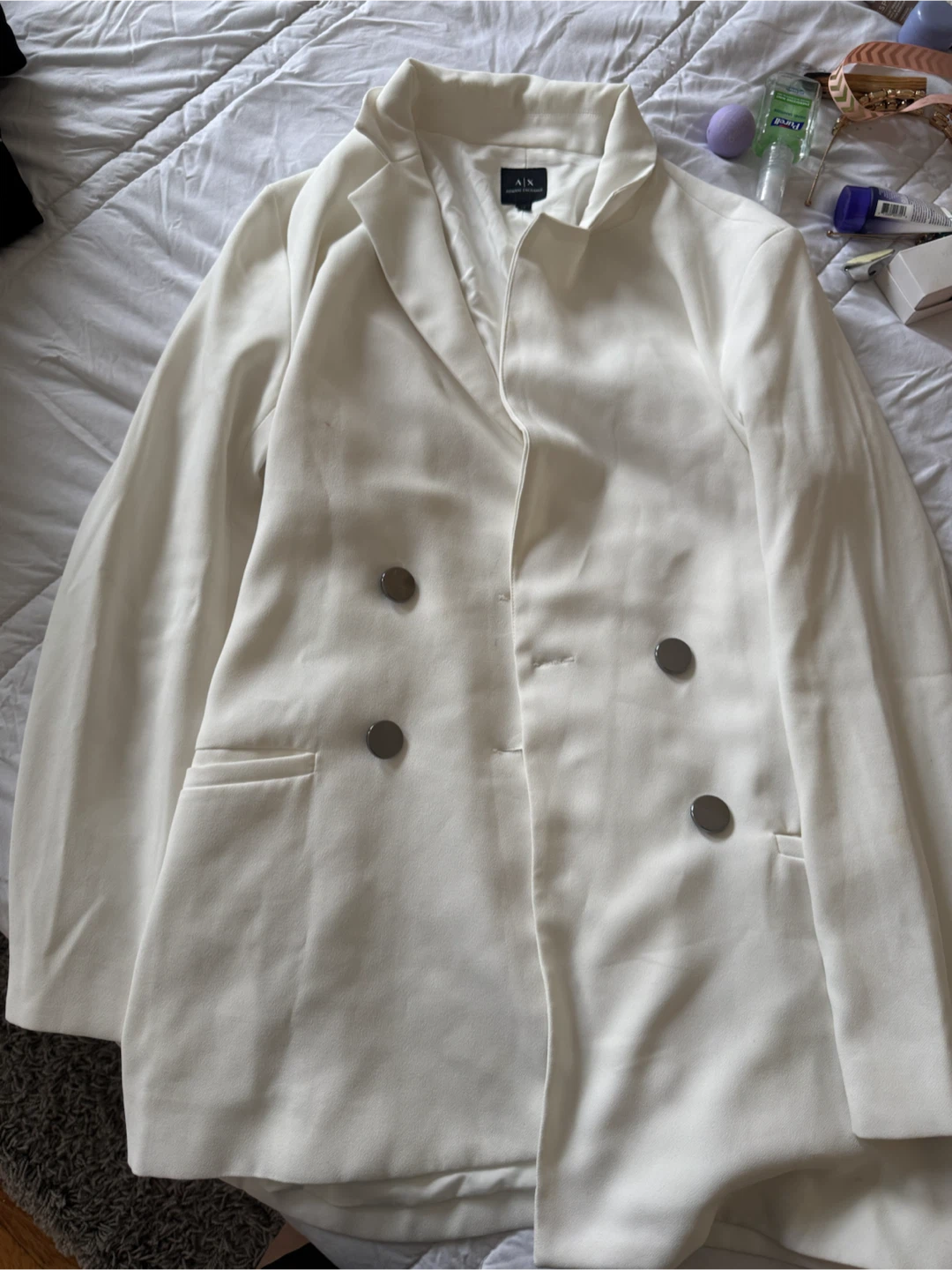 Armani Exchange White Double-Breasted Blazer