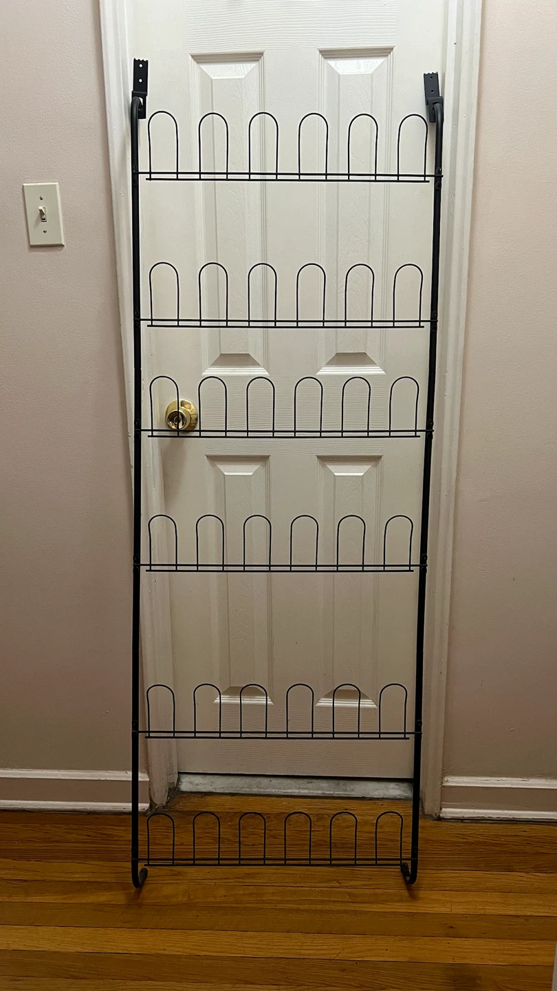 6 Tiered Black Metal Wall-Mounted Organizer - Holds 18 Pairs