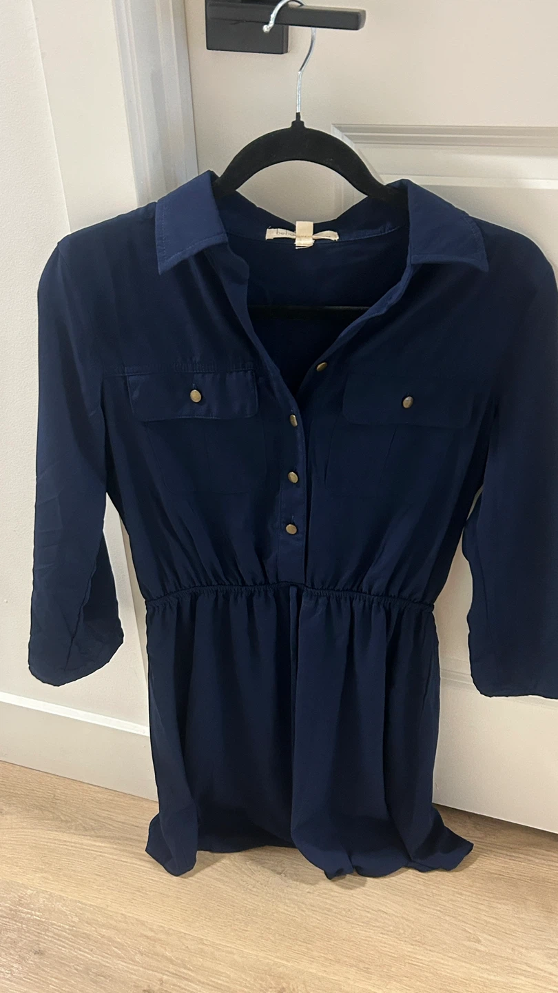 Navy Blue Button-Up Shirt Dress
