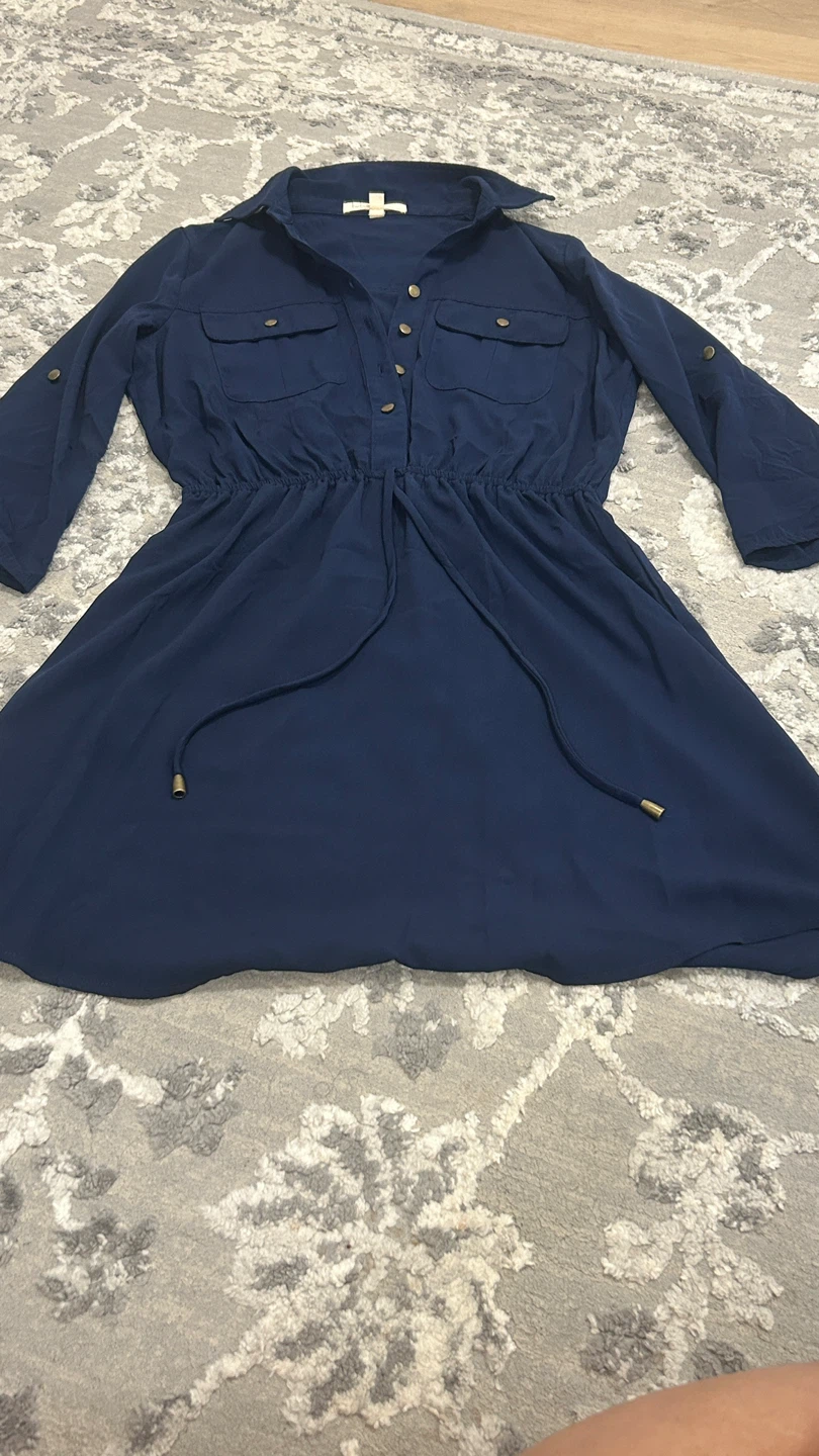 Navy Blue Button-Up Shirt Dress - photo 2