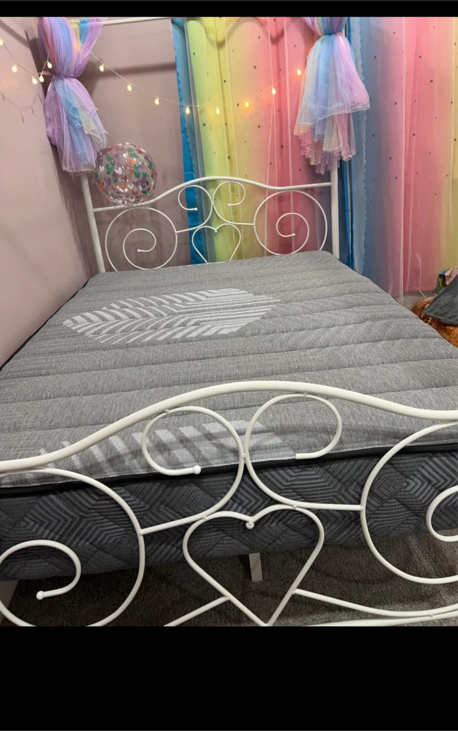 White Metal Bed Frame with Mattress - photo 2