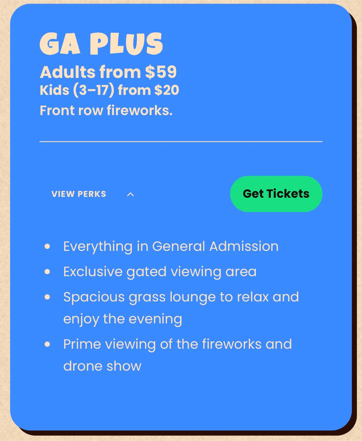 GA PLUS Ticket for Fireworks & Drone Show