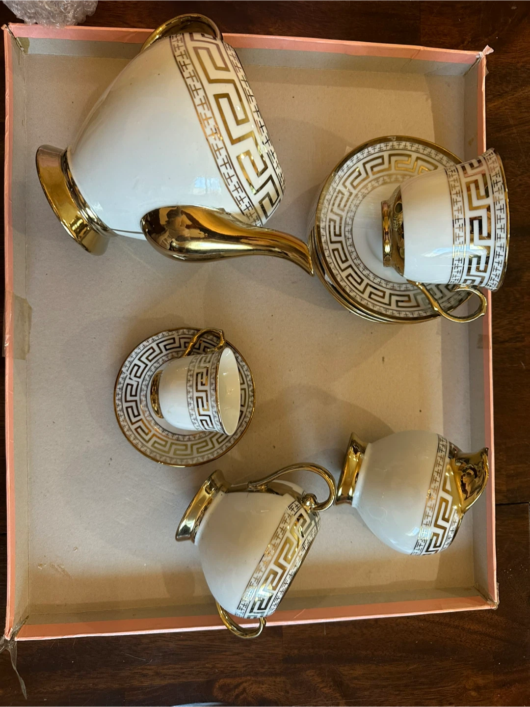 Brand new- Set of 29 pics White & Gold Espresso Cups and Saucers