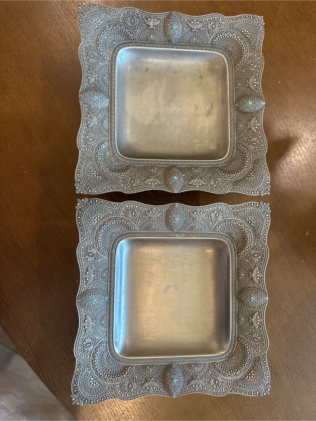 Set of 2 Ornate Silver-Tone Serving Trays - photo 2