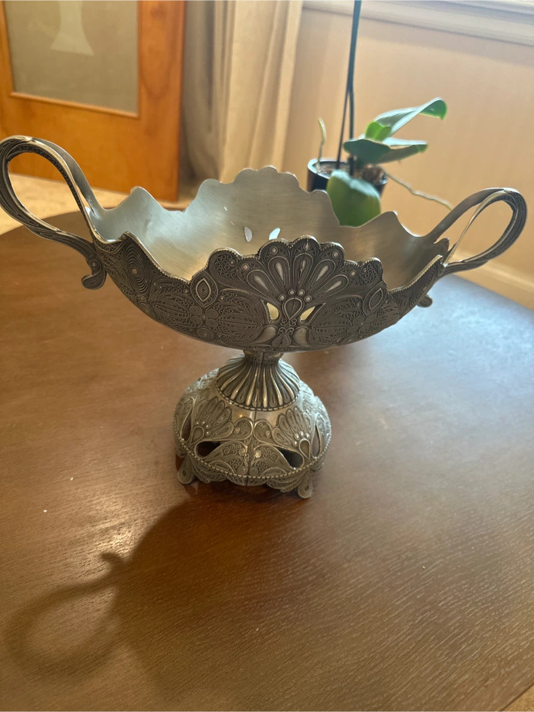 Ornate Metal Serving Bowl with Handles