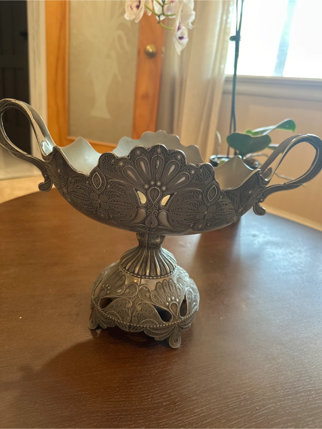 Ornate Metal Serving Bowl with Handles - photo 2