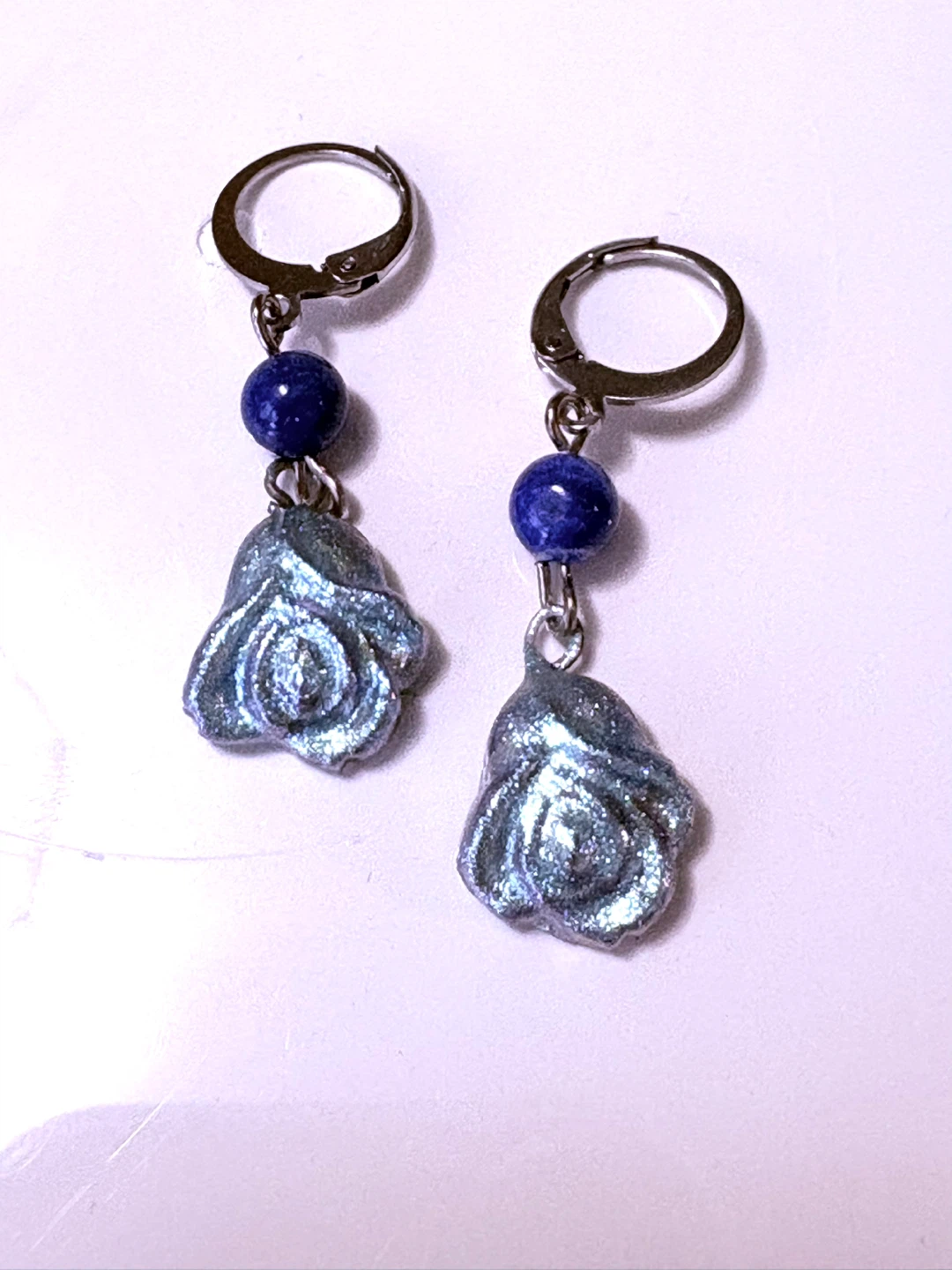 Blue Rose Dangle Earrings