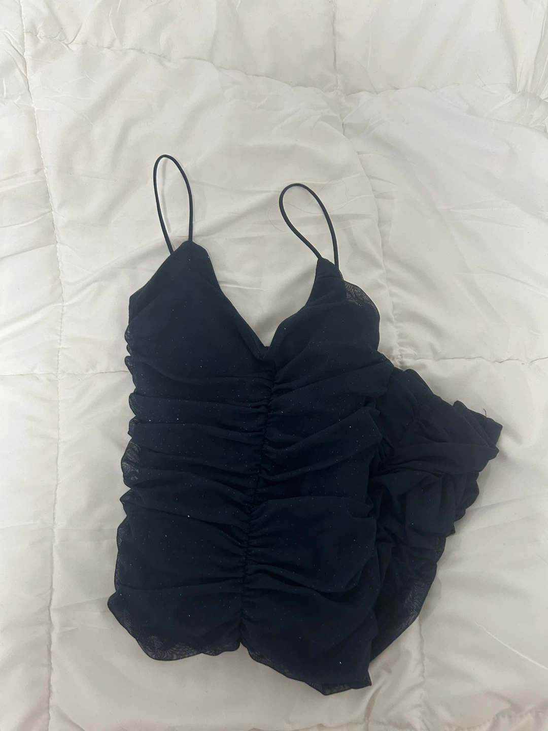 Dark Blue Ruched Sparkly Camisole Top