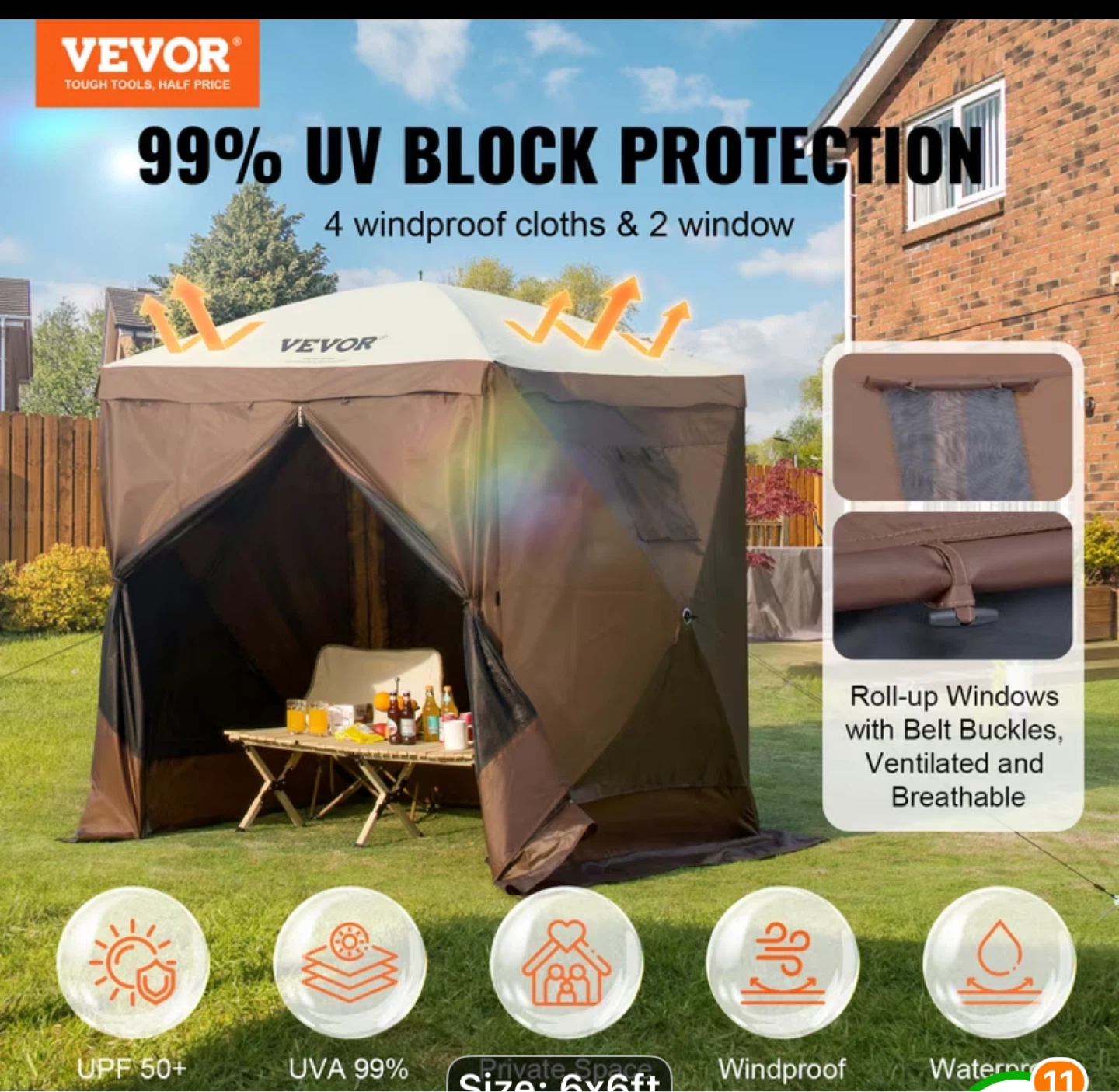 VEVOR 6x6ft Pop-Up Gazebo Screen House Tent
