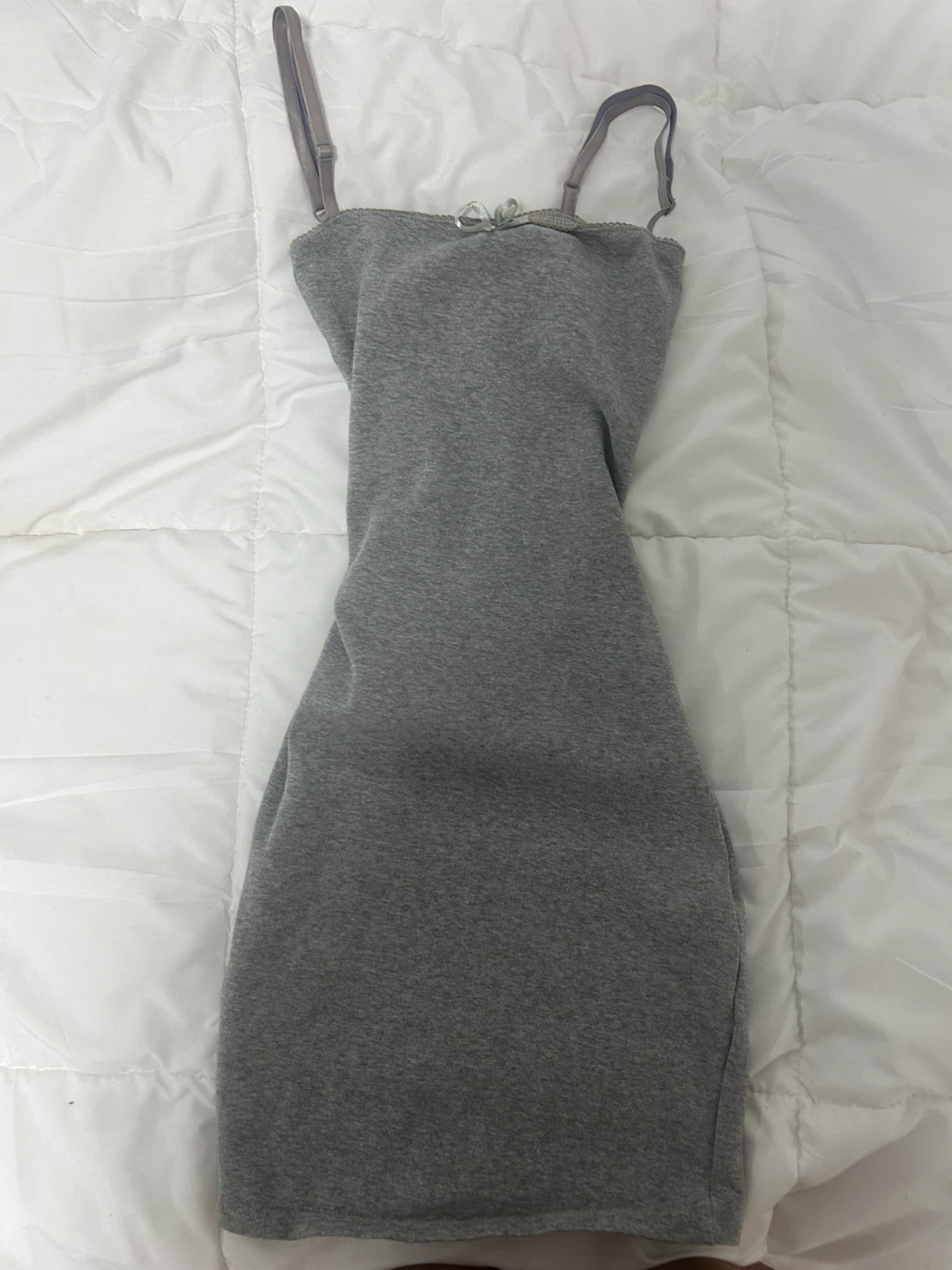 Grey Spaghetti Strap Dress with a bow