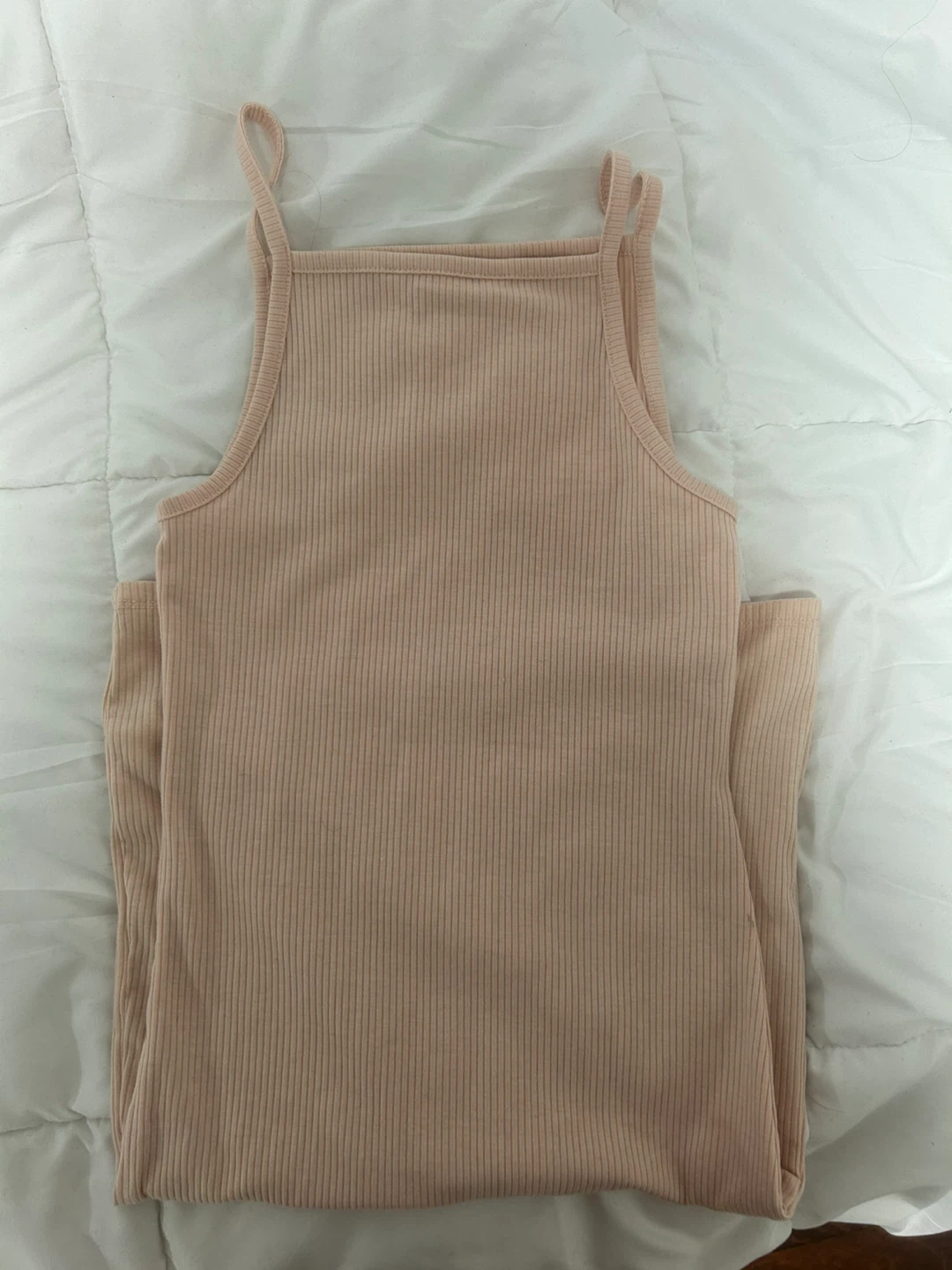 Light Peach/Pink Ribbed Spaghetti Strap Dress