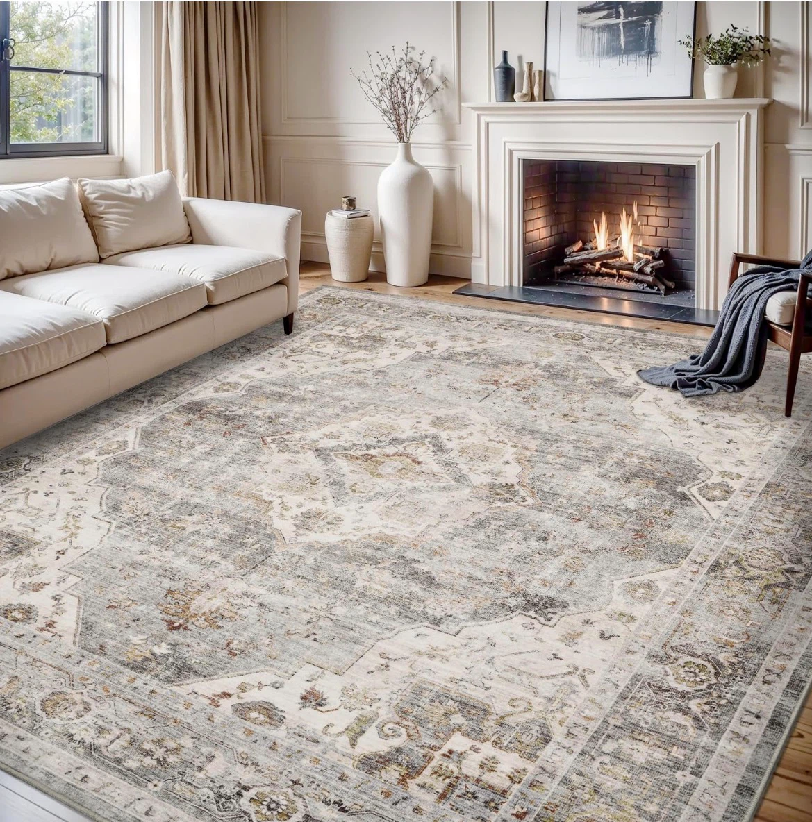 Grey Oriental Area Rug 9' x 12'
