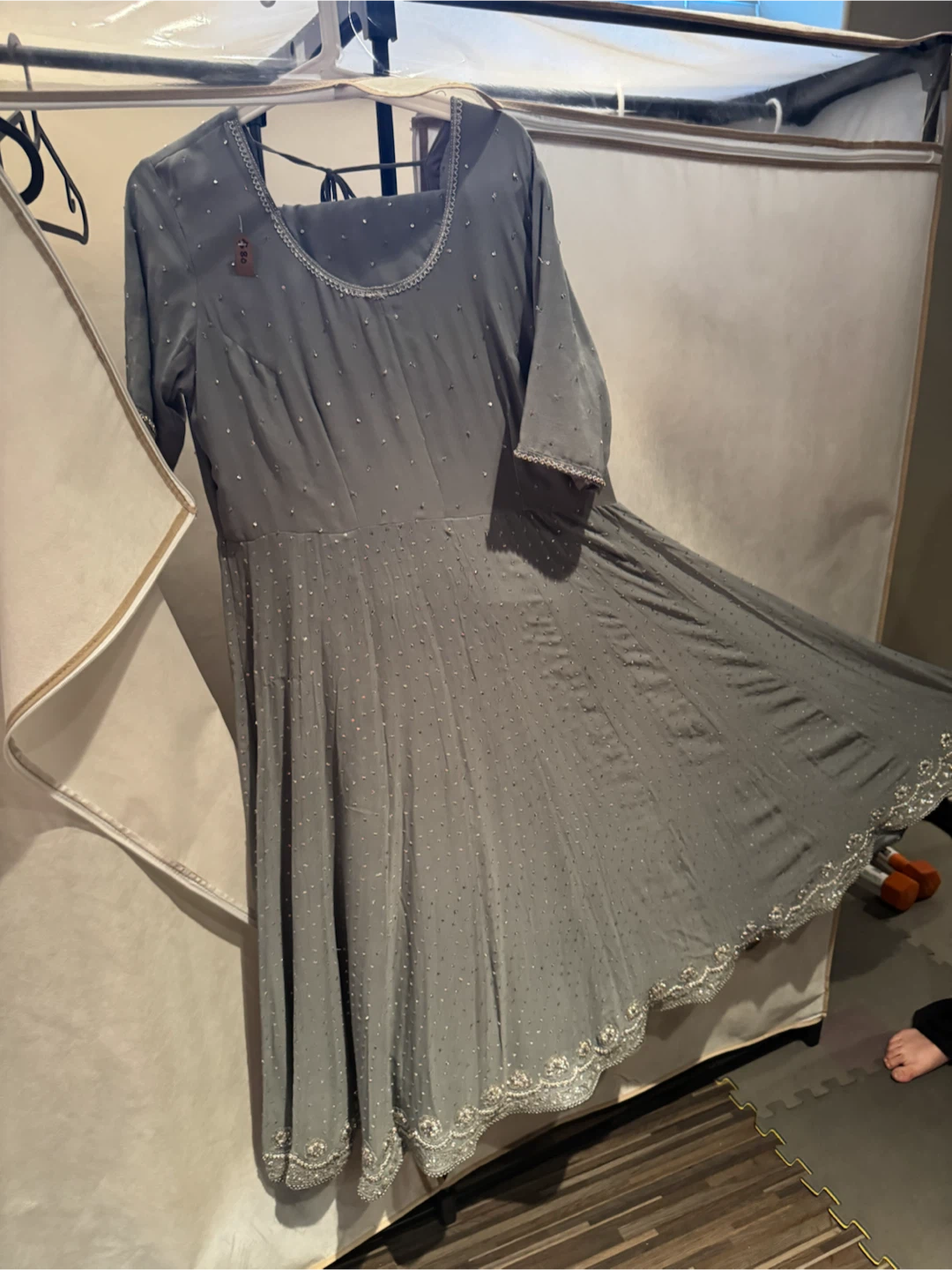 Grey Embroidered Anarkali Suit Set - photo 2