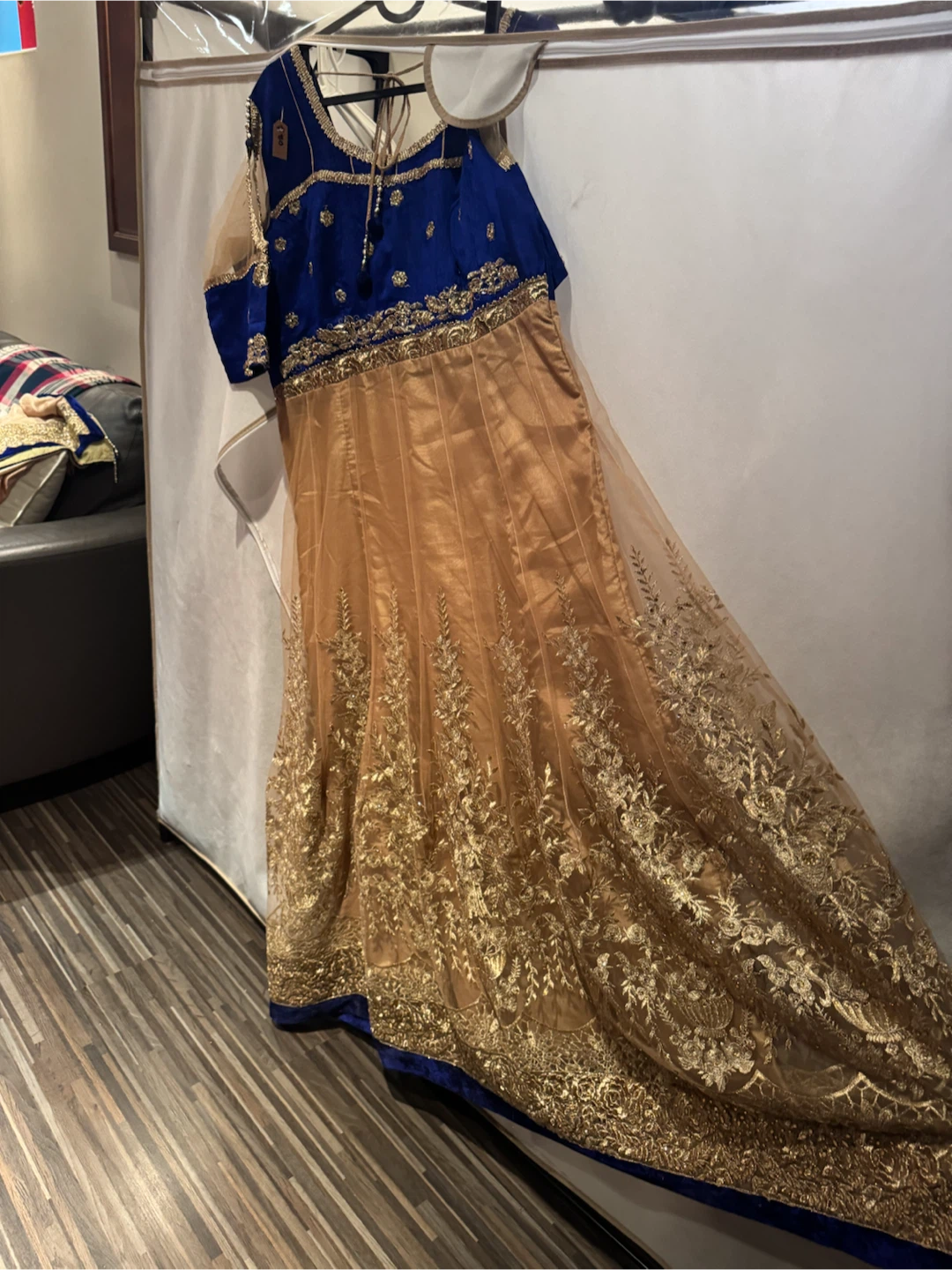 Blue and Gold Embroidered Anarkali Suit