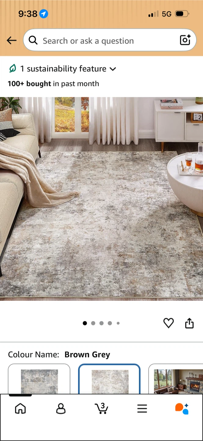 9'x12' Machine Washable Area Rug - Brown Grey
