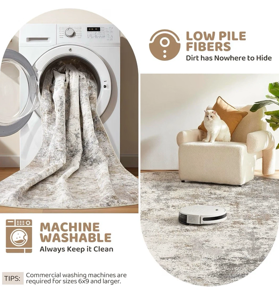 9'x12' Machine Washable Area Rug - Brown Grey - photo 4