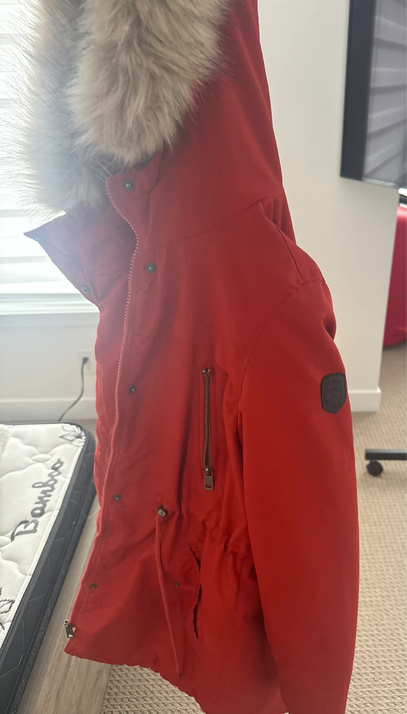 Vero Moda Red Parka Coat with Fur Hood