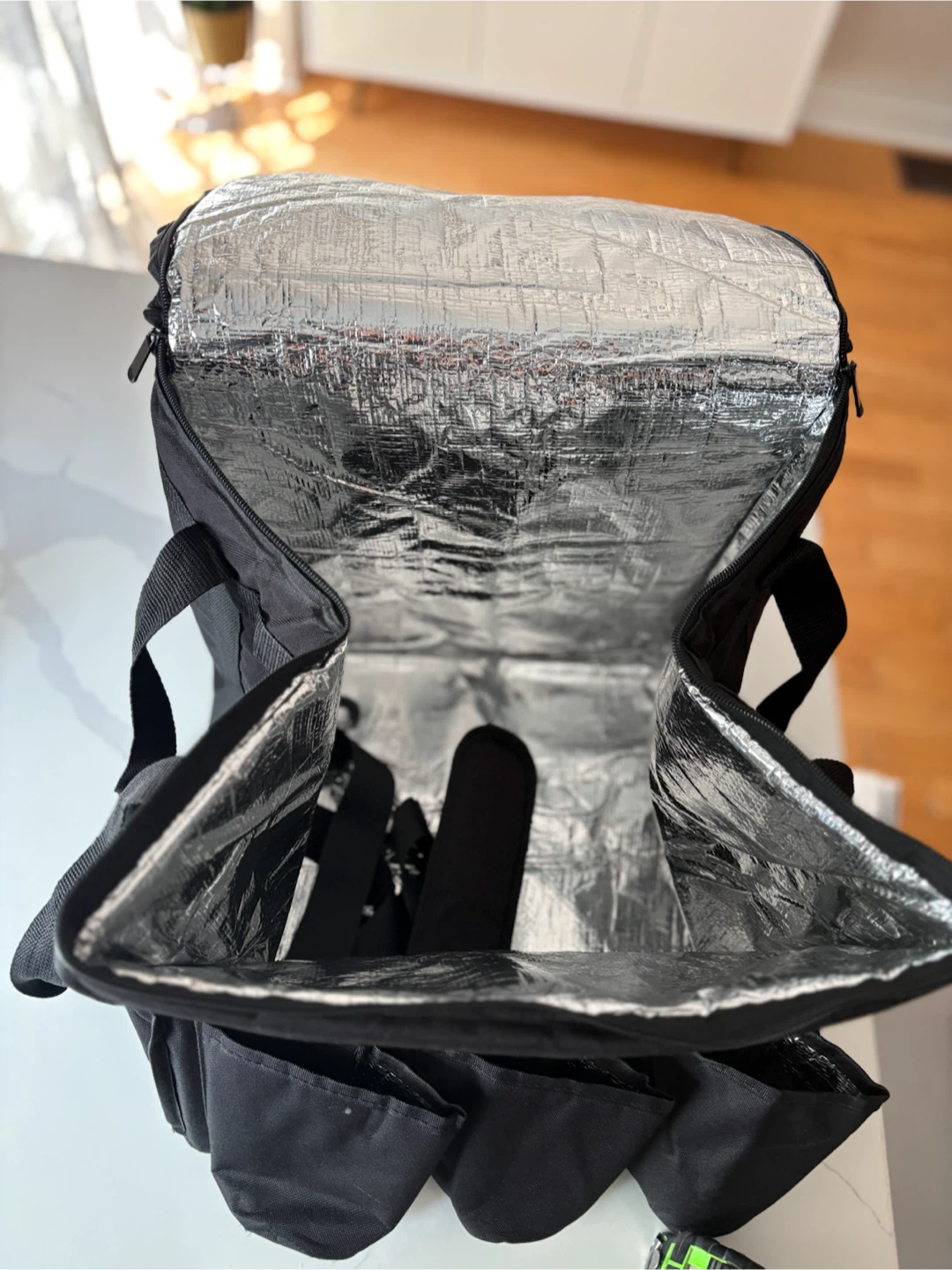 Black Insulated Delivery Bag with Multiple Pockets
