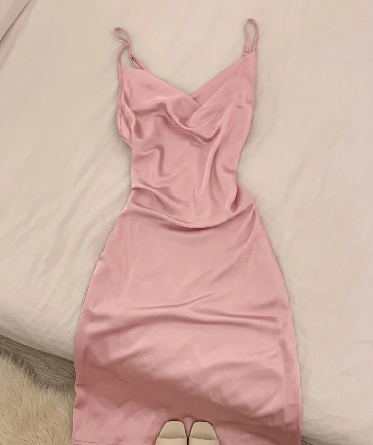 Baby Pink long fitted V Neck dress