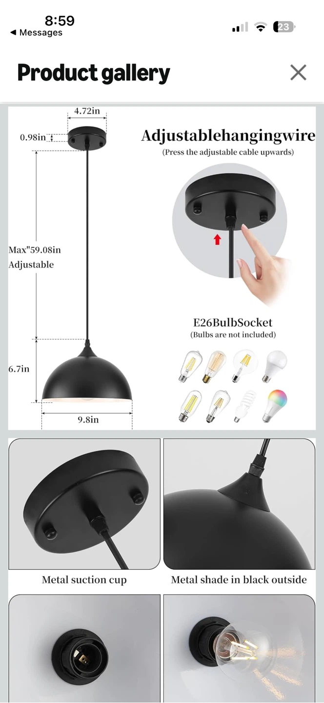 Set of 2- Pendant Light Fixture - Black/Gold Dome - photo 5