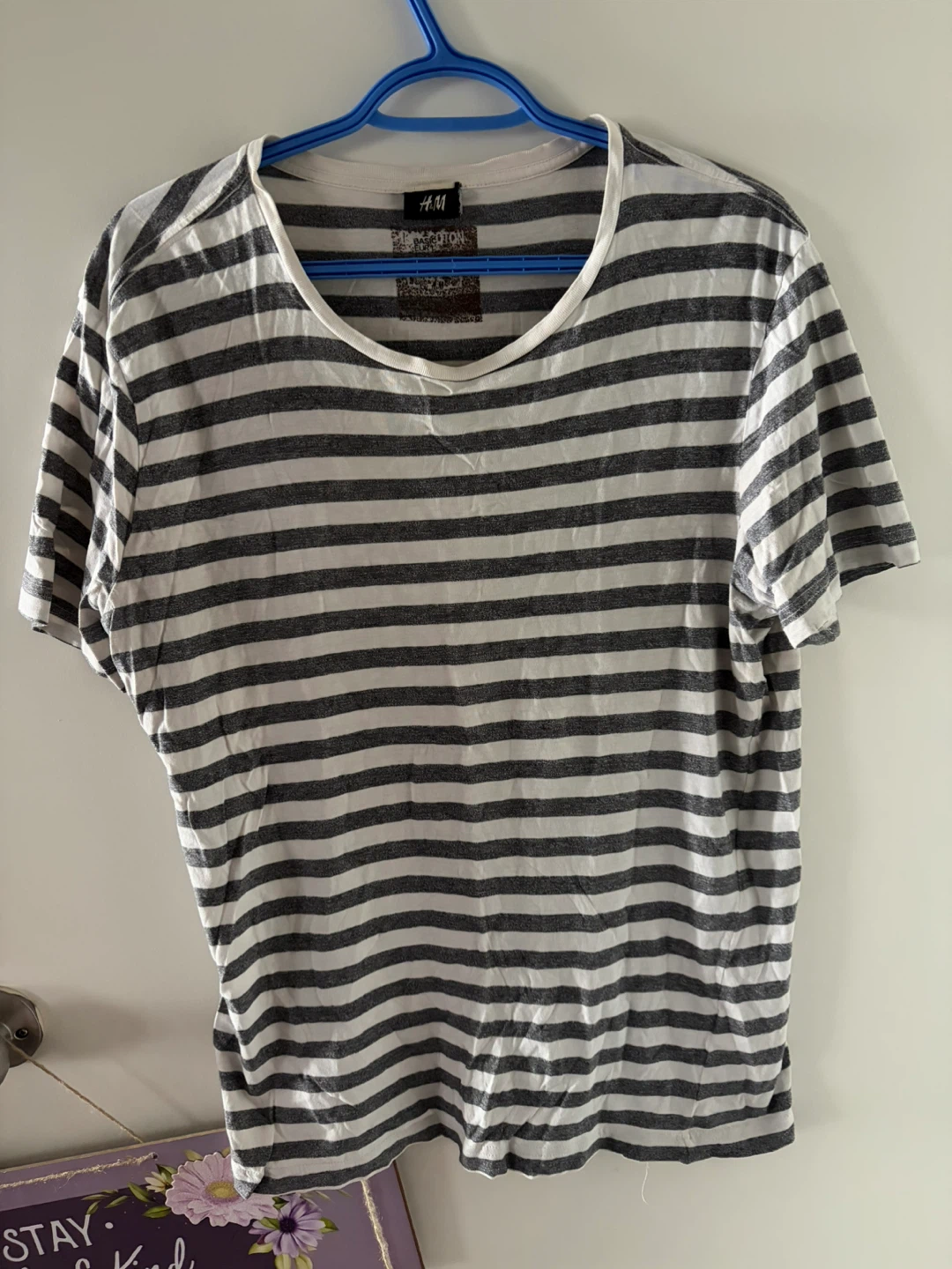 H&M Striped T-Shirt - Grey and White