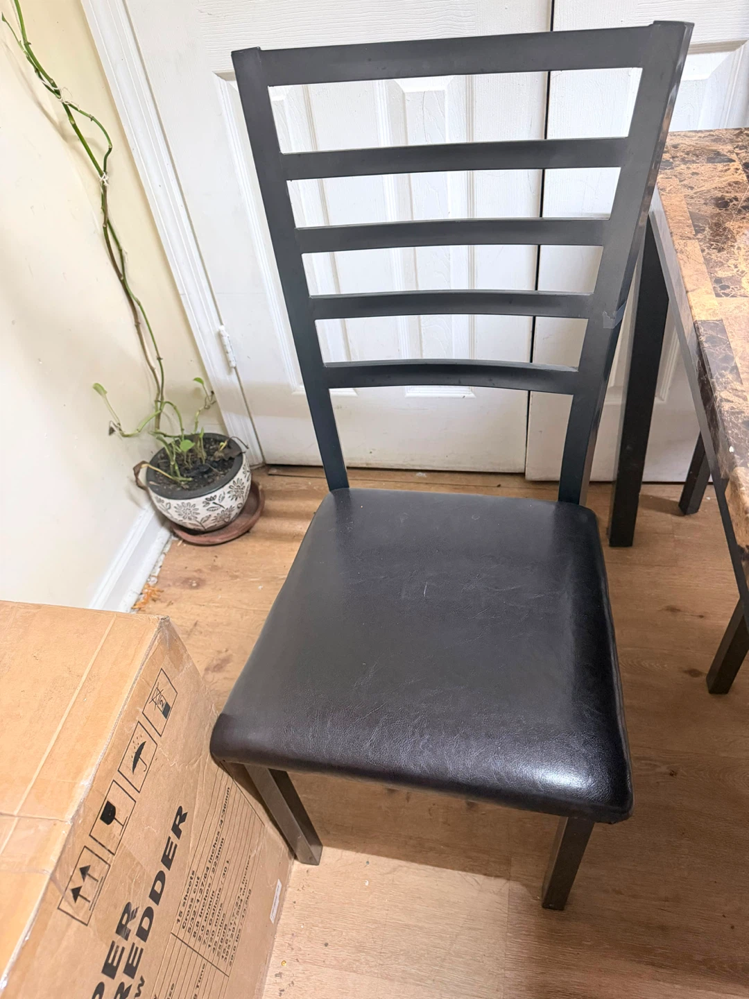 4-Piece Dining Set with Marble-Look Table and Black Chairs - photo 3