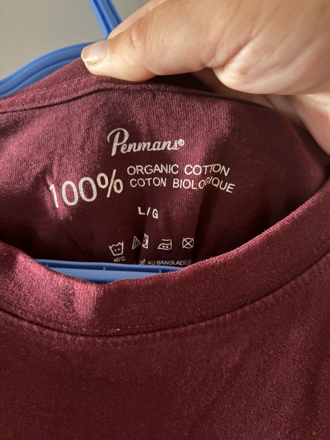Penmans 100% Organic Cotton T-Shirt - Burgundy - Size L/G - photo 2