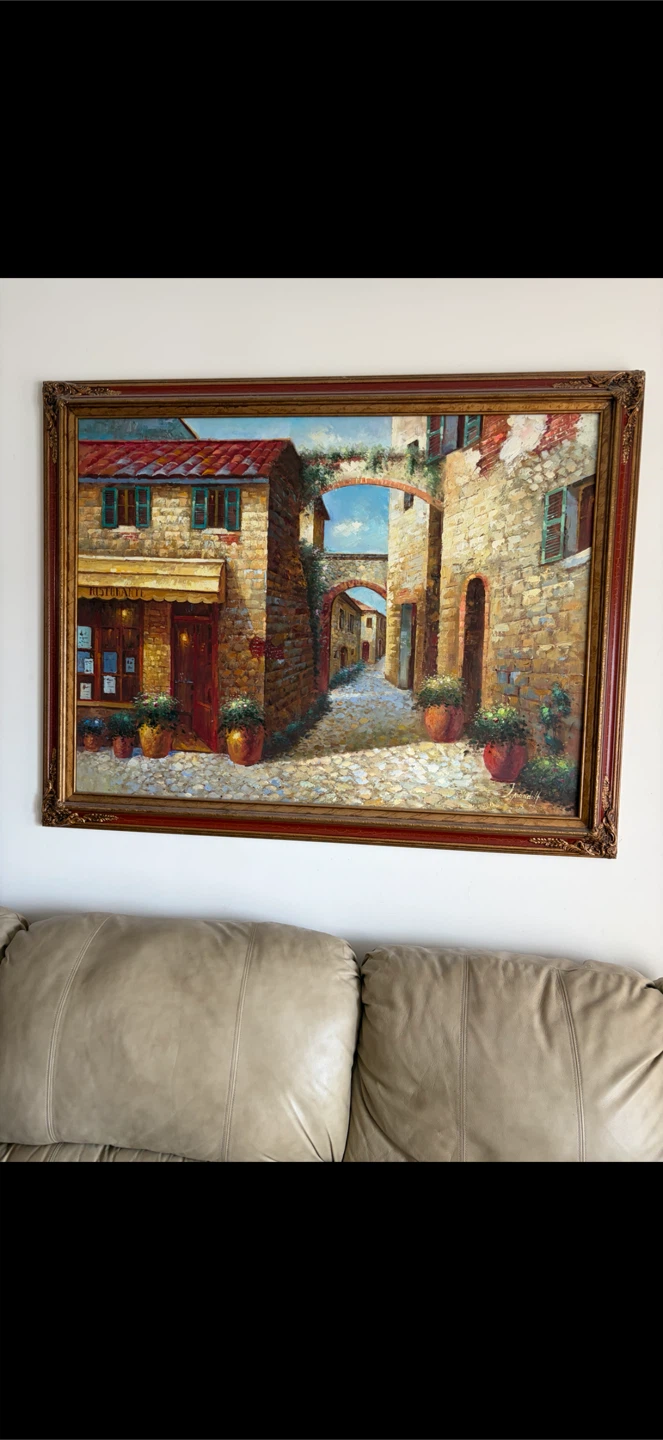 Framed Oil Painting of Italian Street Scene