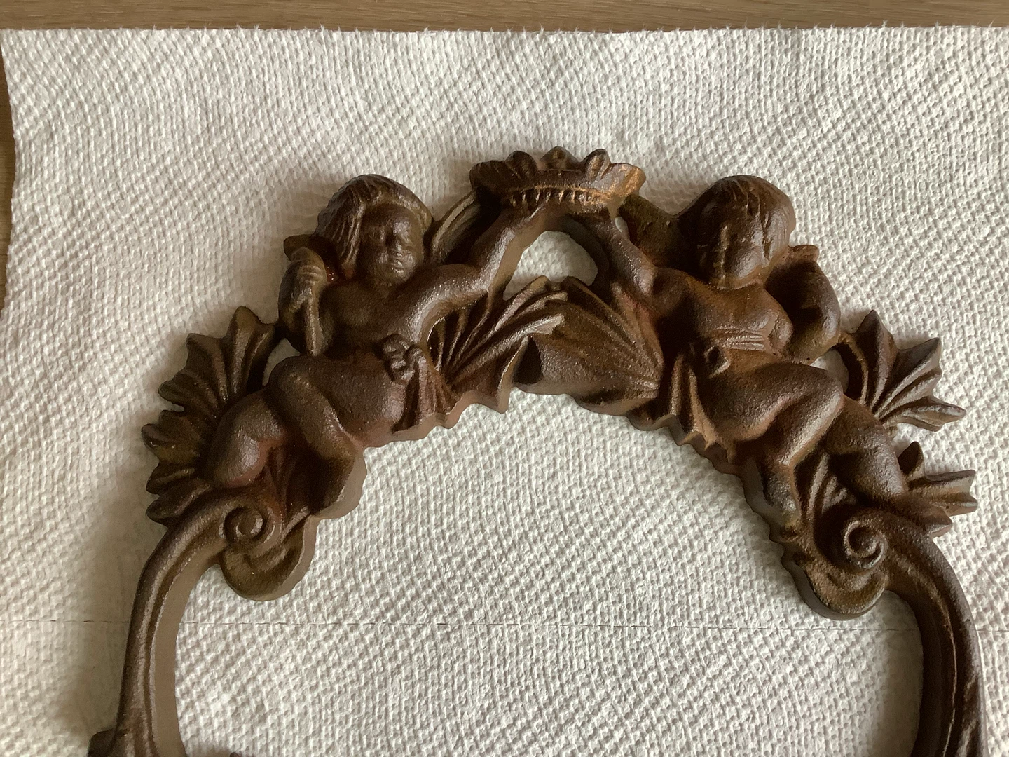 Vt Victorian Style Cast Iron Cherub Angel Wreath Wall Plaque 🐞 - photo 2