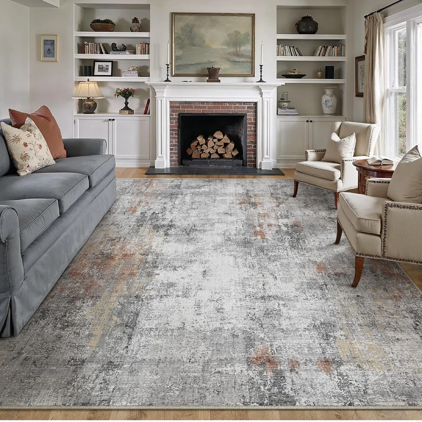 Washable Area Rug 8x10 Grey Rust