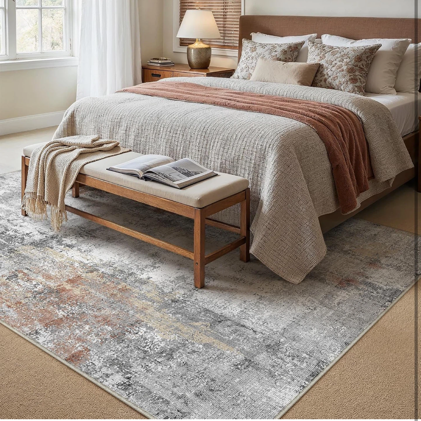 Washable Area Rug 8x10 Grey Rust - photo 2